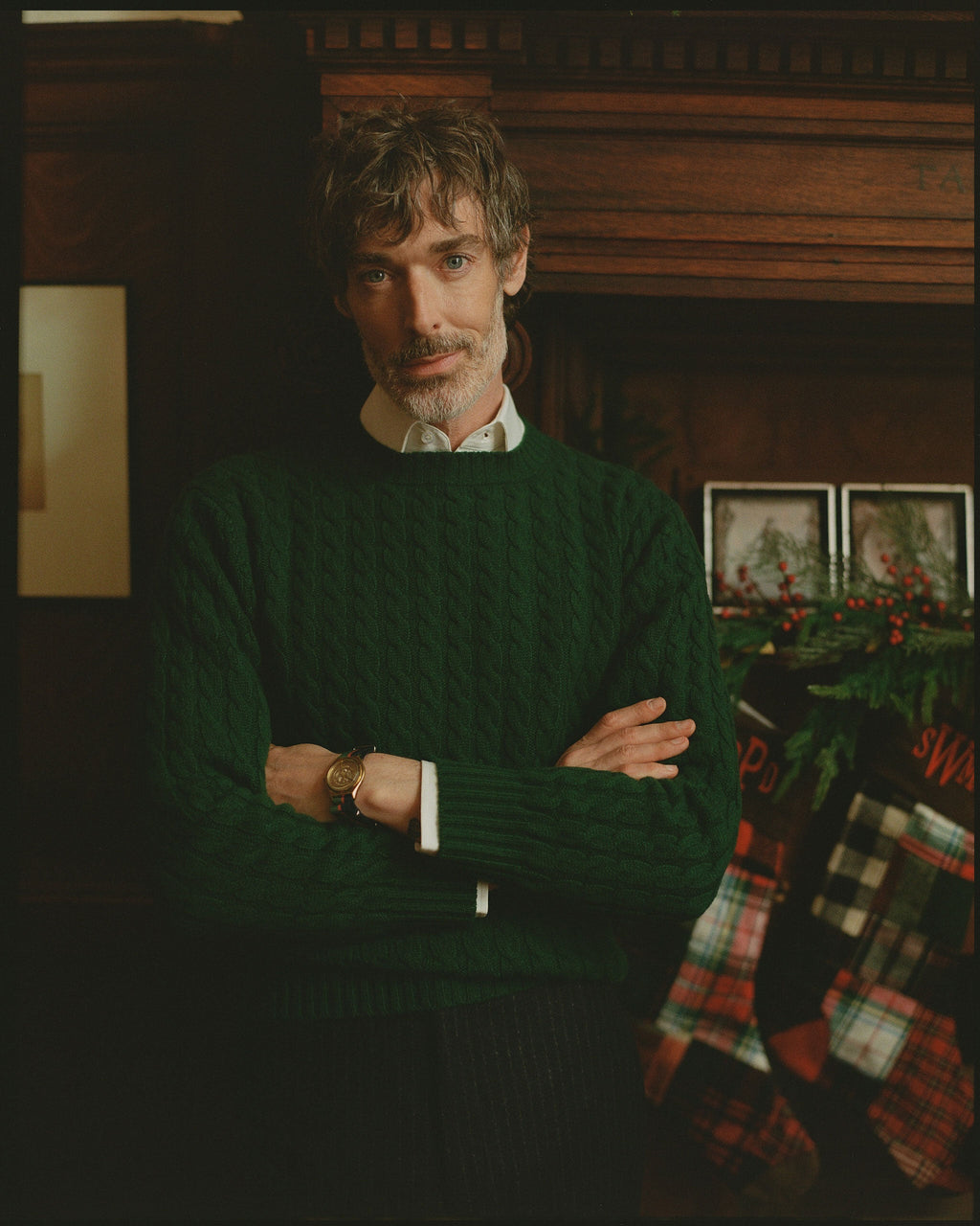Made-in-Scotland Green Cable Knit Cashmere Sweater - Classic Fit
