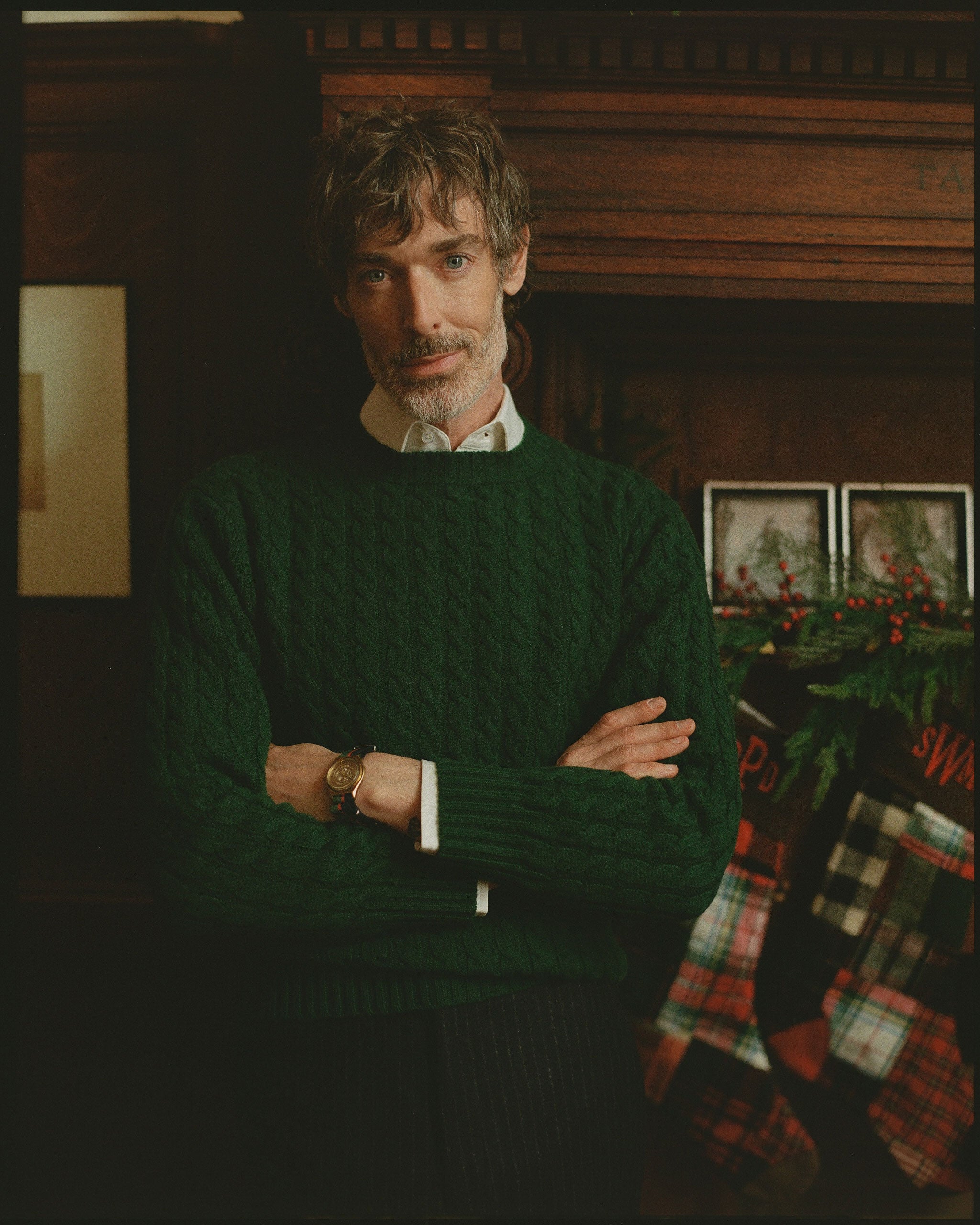 Made-in-Scotland Green Cable Knit Cashmere Sweater - Classic Fit