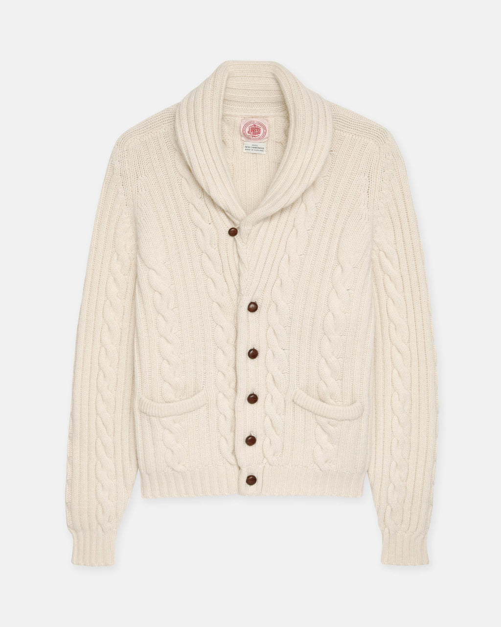 Made-in-Scotland Natural Shawl Collar Cableknit Cardigan