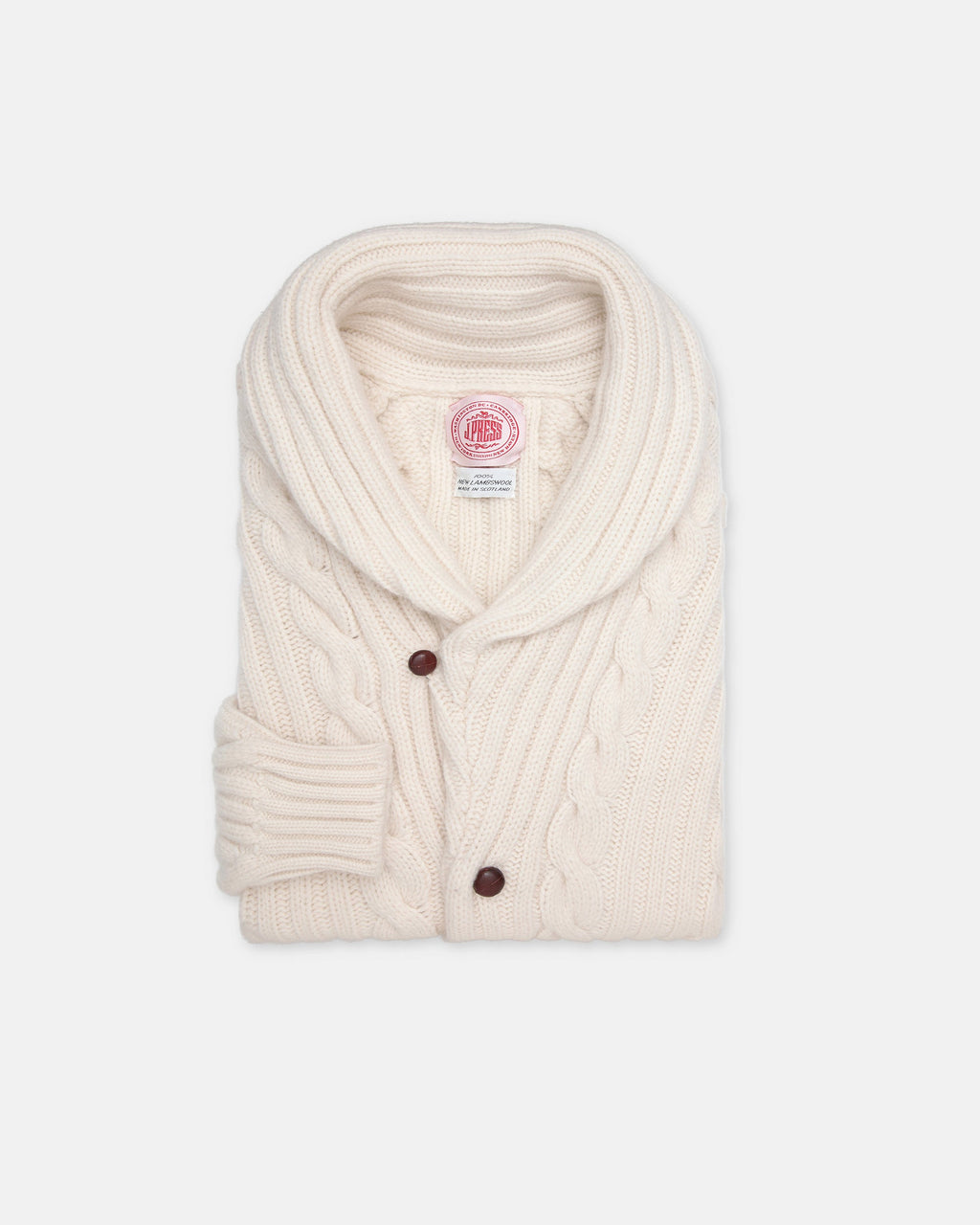 Made-in-Scotland Natural Shawl Collar Cableknit Cardigan