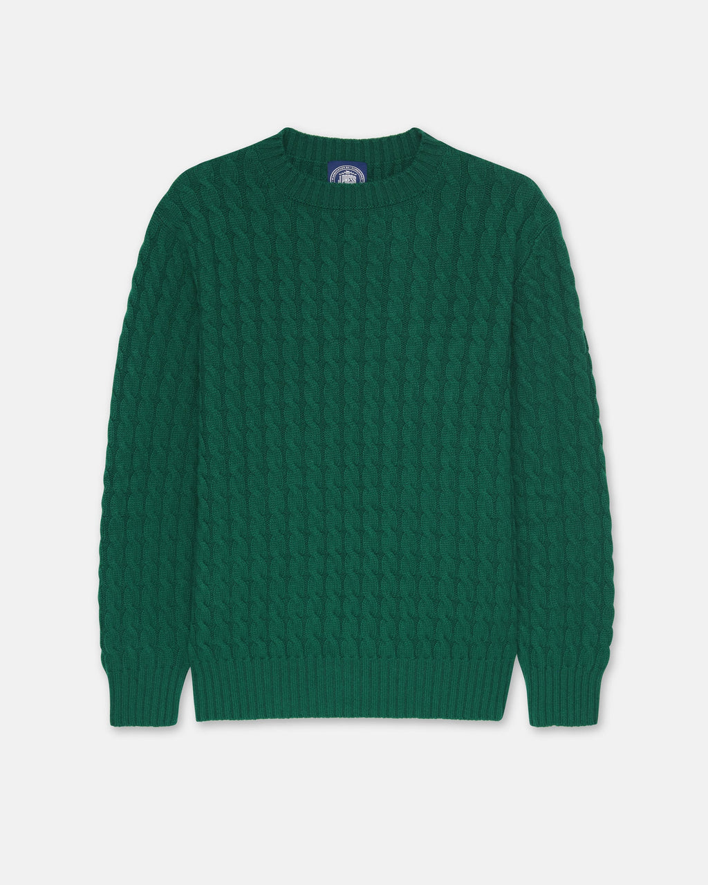 Made-in-Scotland Green Cable Knit Cashmere Sweater - Classic Fit