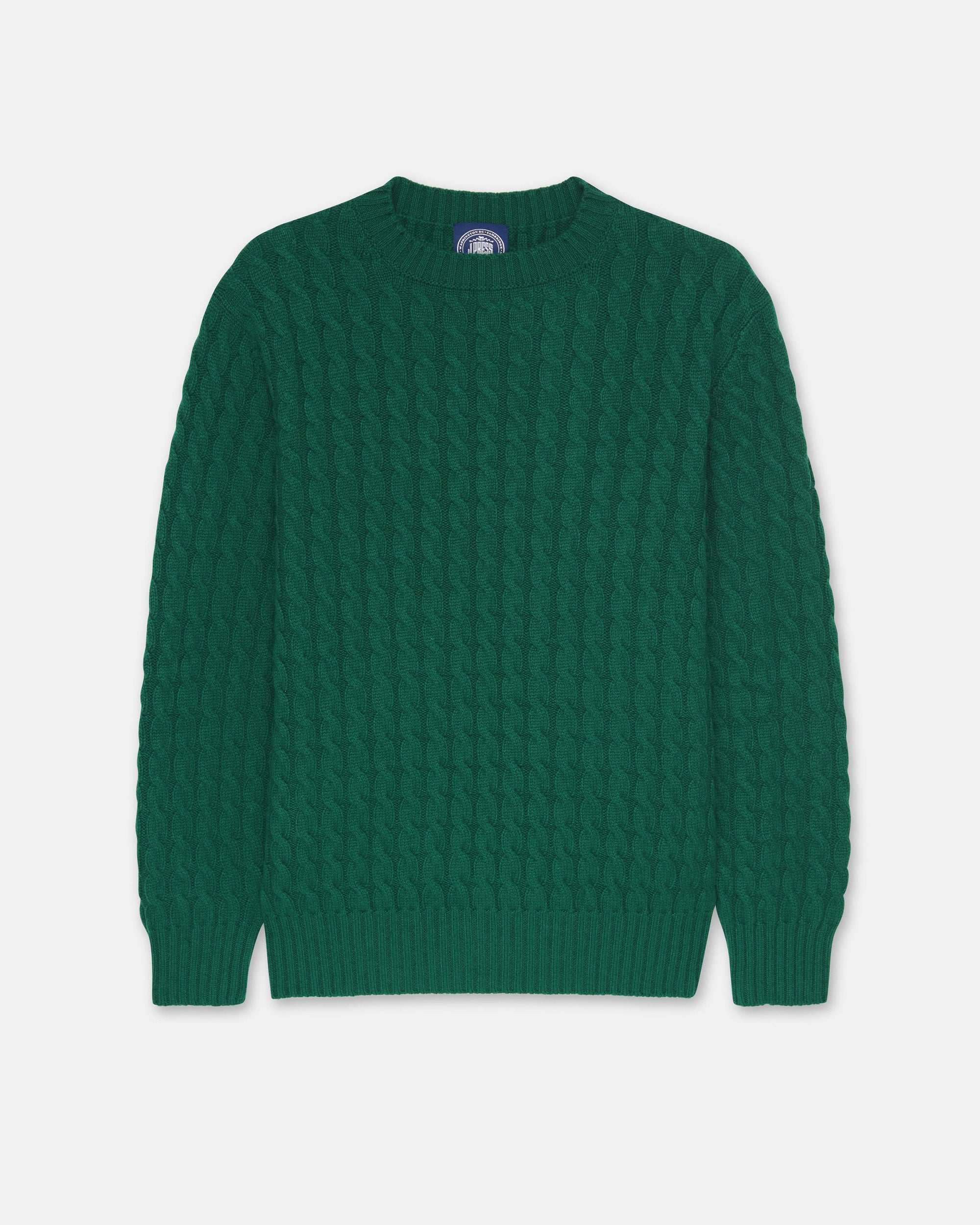 Made-in-Scotland Green Cable Knit Cashmere Sweater - Classic Fit