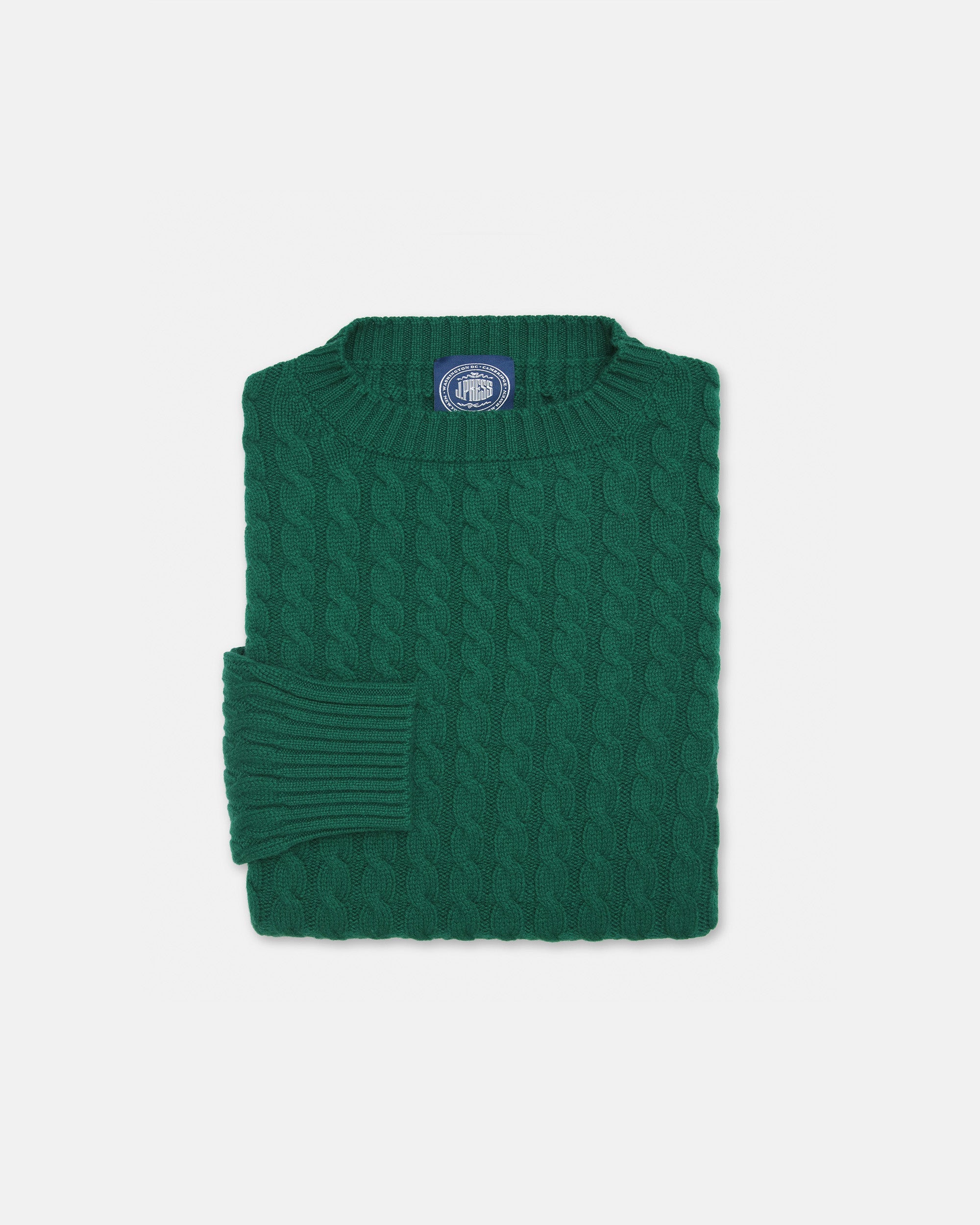Made-in-Scotland Green Cable Knit Cashmere Sweater - Classic Fit